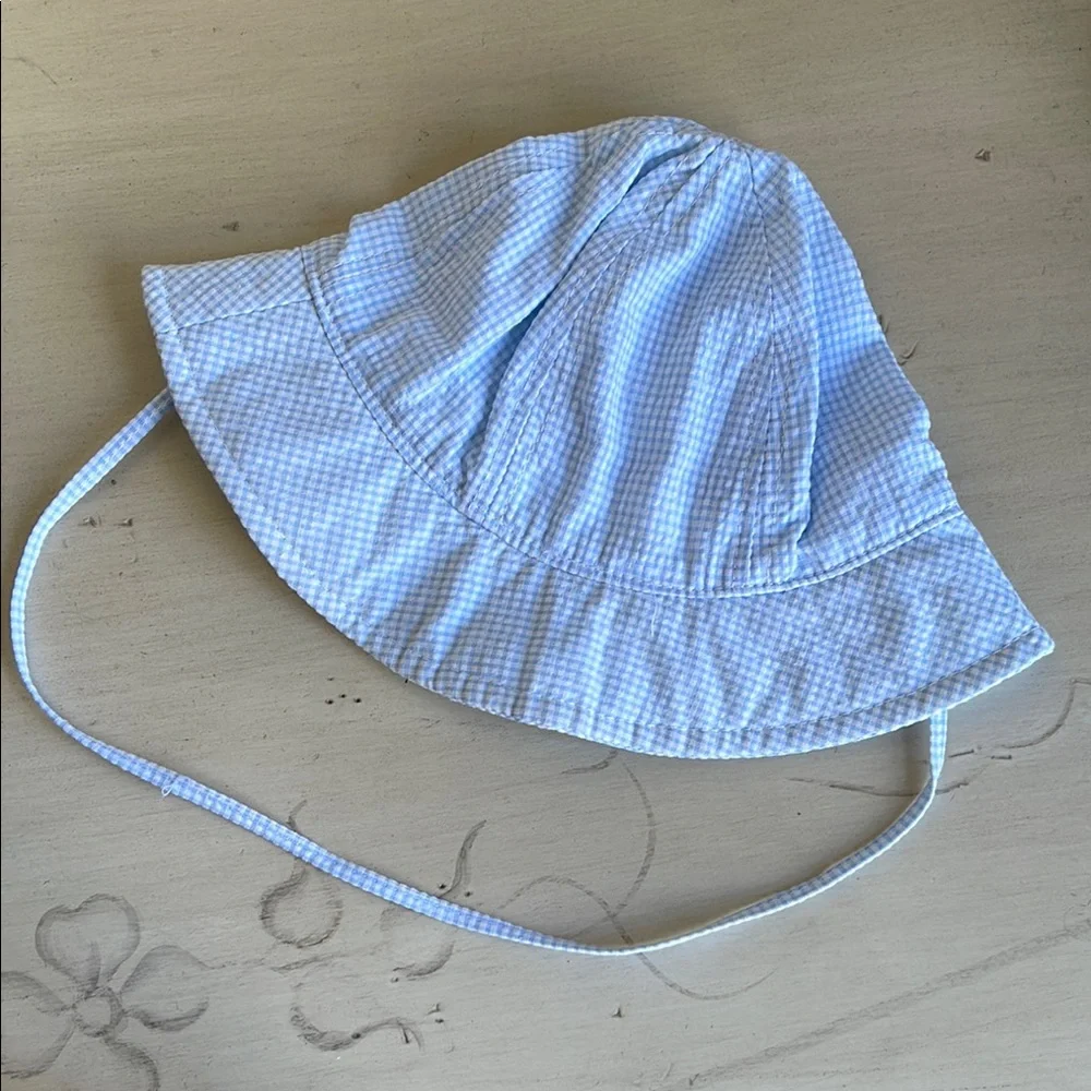 BABY Blue Gingham Wide-Brim Sun Hat